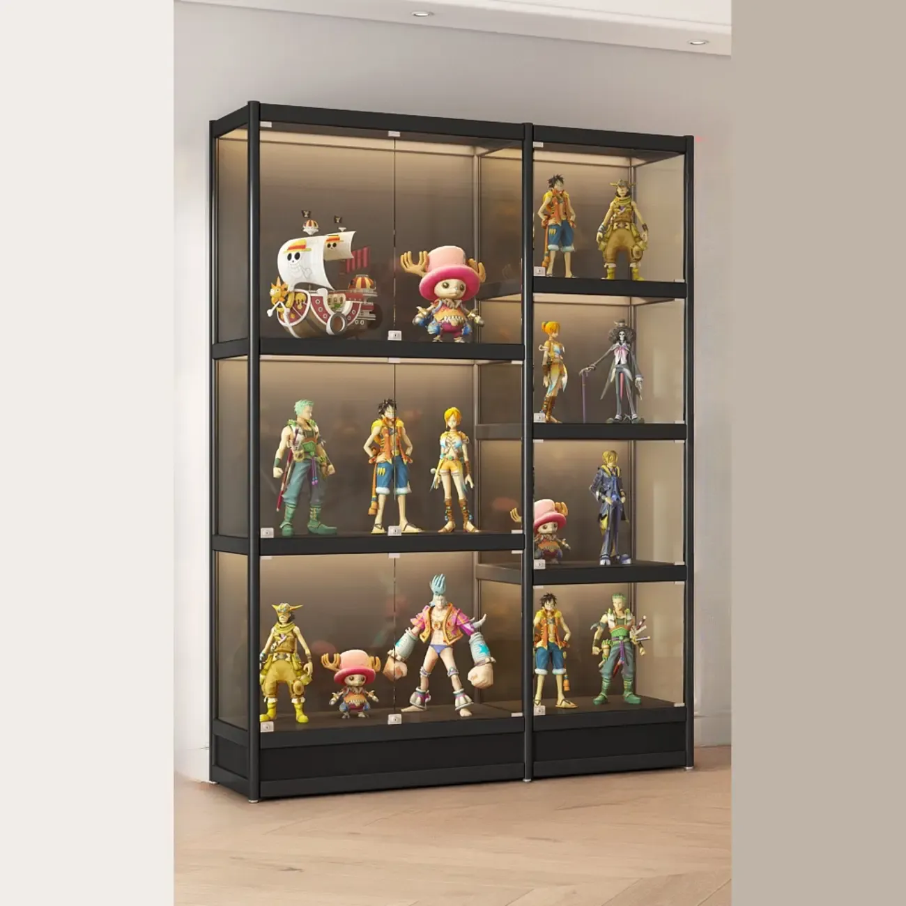 Adjustable Black Metal Shelf Glass Display Cabinet