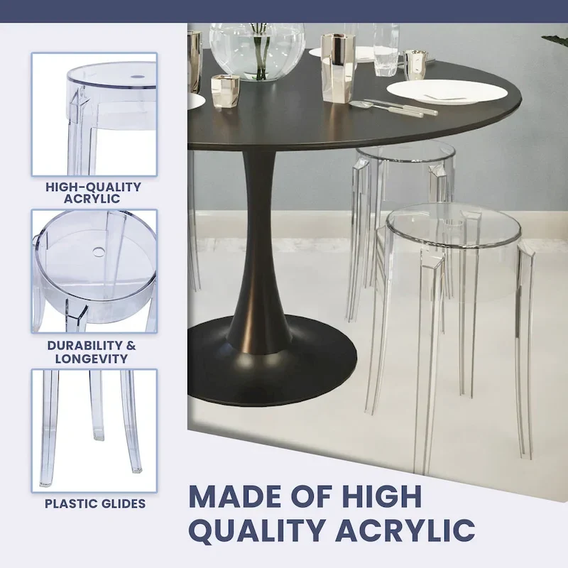 LeisureMod 18 in. High Backless Acrylic Counter Stool with Round Seat and Foot Rest - 18.1