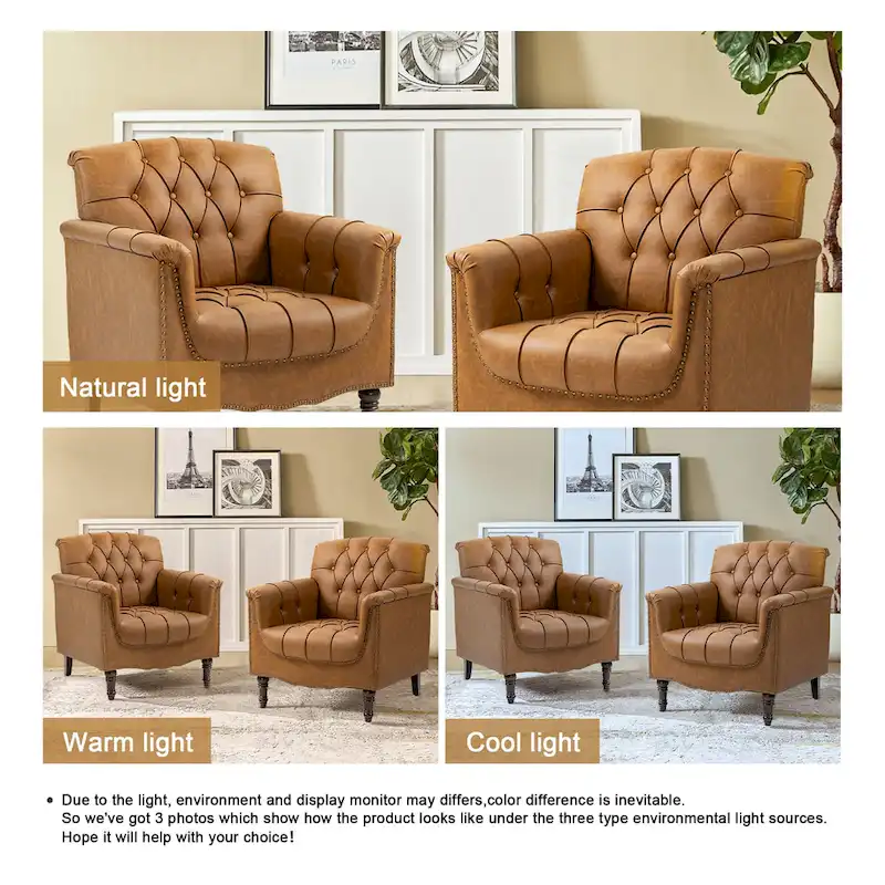 Modern Tufted Accent Armchair with Nailhead Trim Set of 2