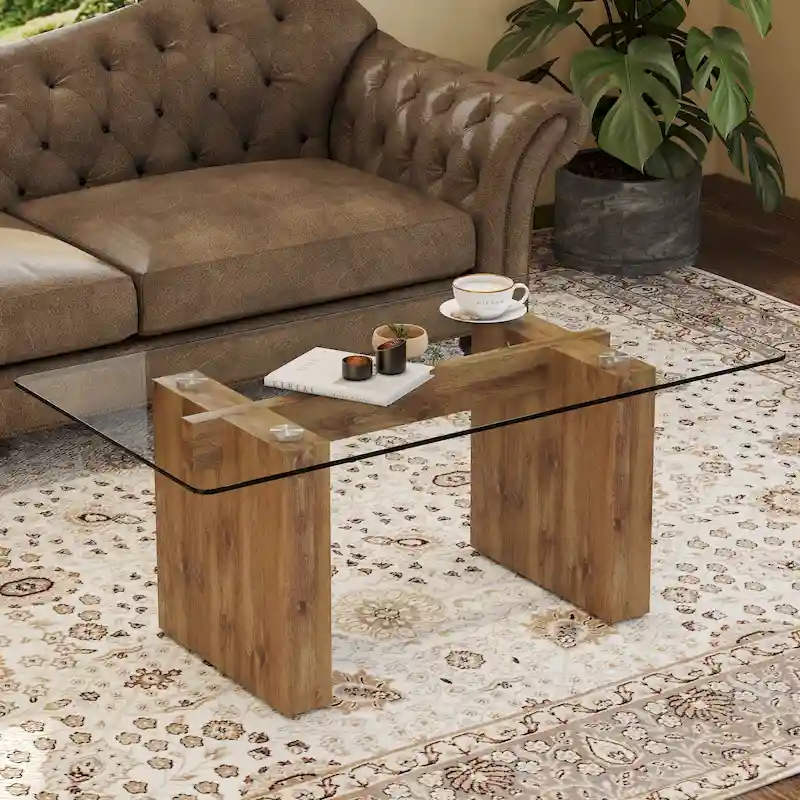 Modern minimalist Tempered glass with sticker desktop coffee table and dining table, paired with golden MDF decorative