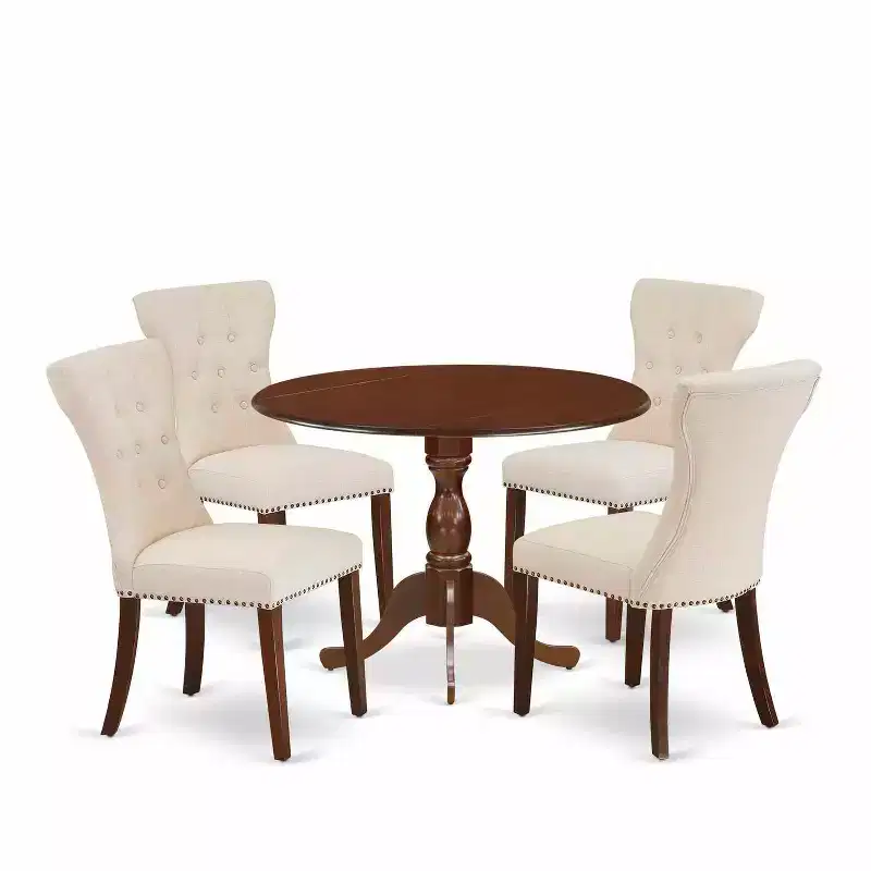 HomeStock 5-Piece Mahogany Finish Solid Wood Top Dining table with 4 Chairs