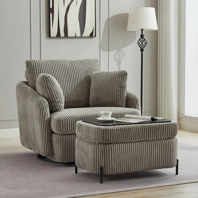 40.6 W Upholstered Swivel Accent Sofa Chair With Pillows