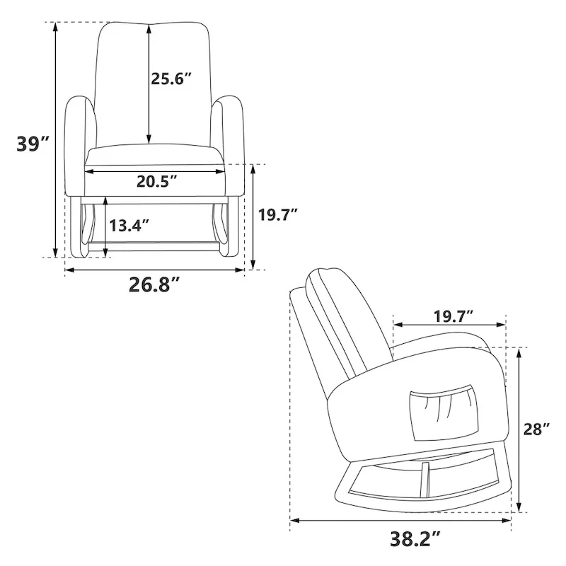 Green 26.8 Upholstered High Back Rocking Chair with Side Pocket