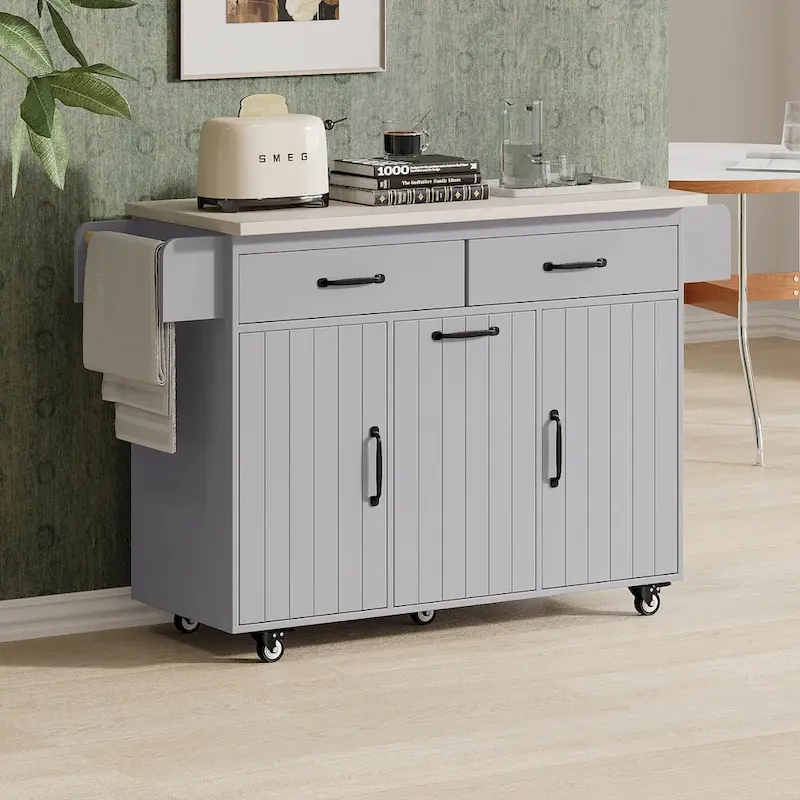 Kitchen Island with Tilt-Out Trash Can and Storage