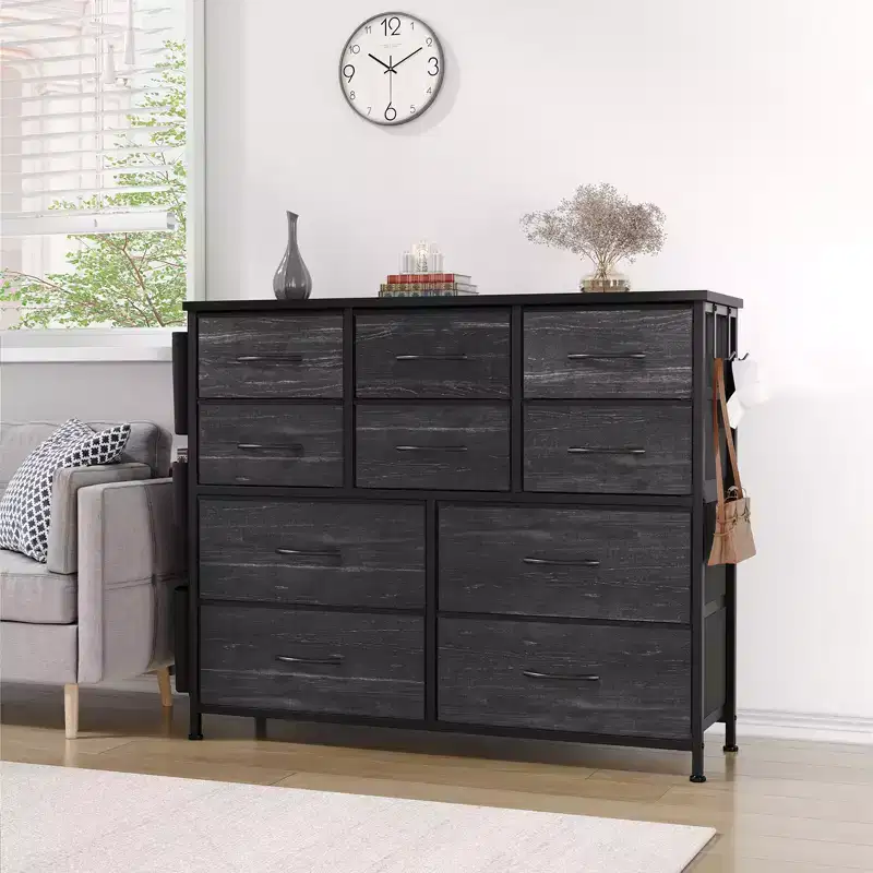 10-Drawer Fabric Storage Tower - Steel Frame Dresser w/Wood Top for Bedroom, Kids Room & Closet