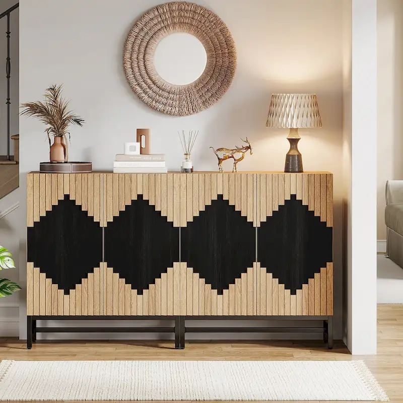 Sideboard Buffet Cabinet with 4 Doors and Adjustable Shelves