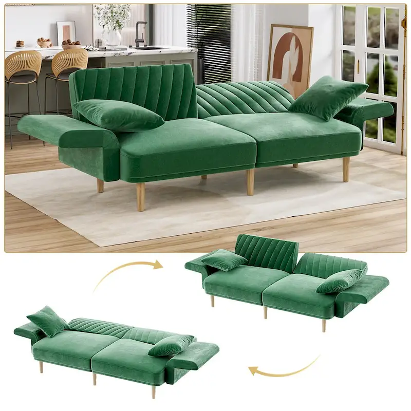 Ouyessir Upholstered Tufted Convertible Futon Sofa Bed with Foldable Armrest