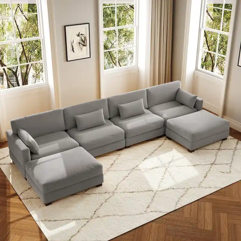 6-Piece U Shaped Couch Modular Sectional Sofa with Ottoman
