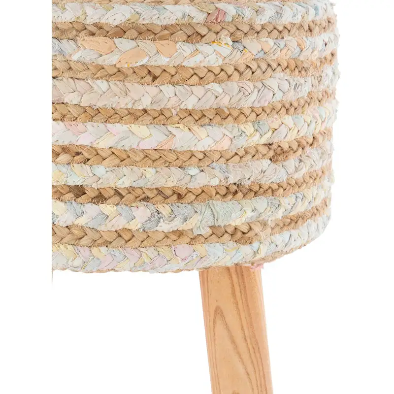 Livabliss Baeley Hand Crafted Bohemian Jute and Wood Foot Stool