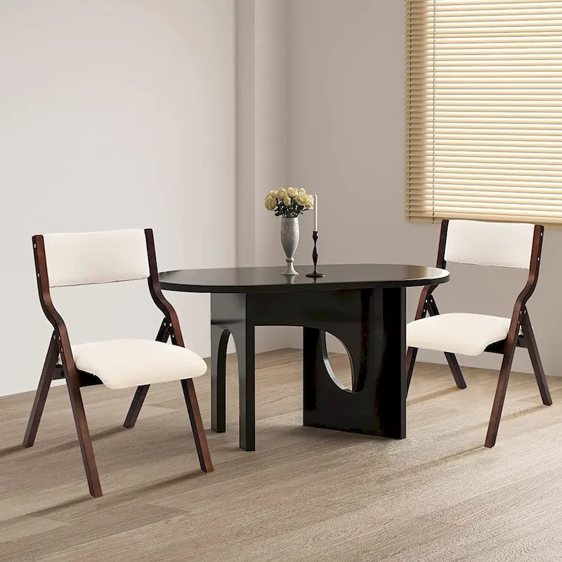 Foldable Dining Chairs with Padded Seats Set of 2, Beige