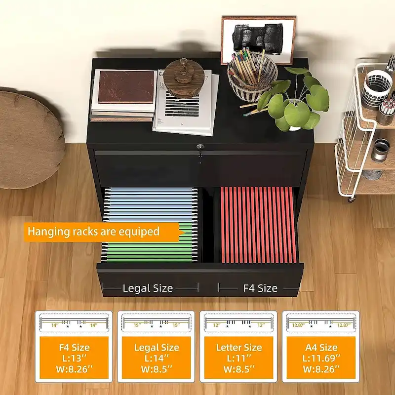36 W 2 Drawer Metal Lateral File Cabinet with Lock
