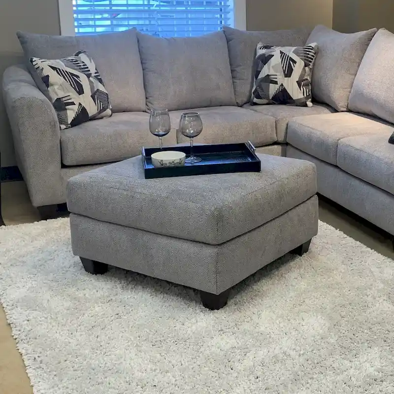 Roundhill Furniture Duleek 2-Piece Living Room Set, Sofa and Cocktail Ottoman, Herringbone Silver