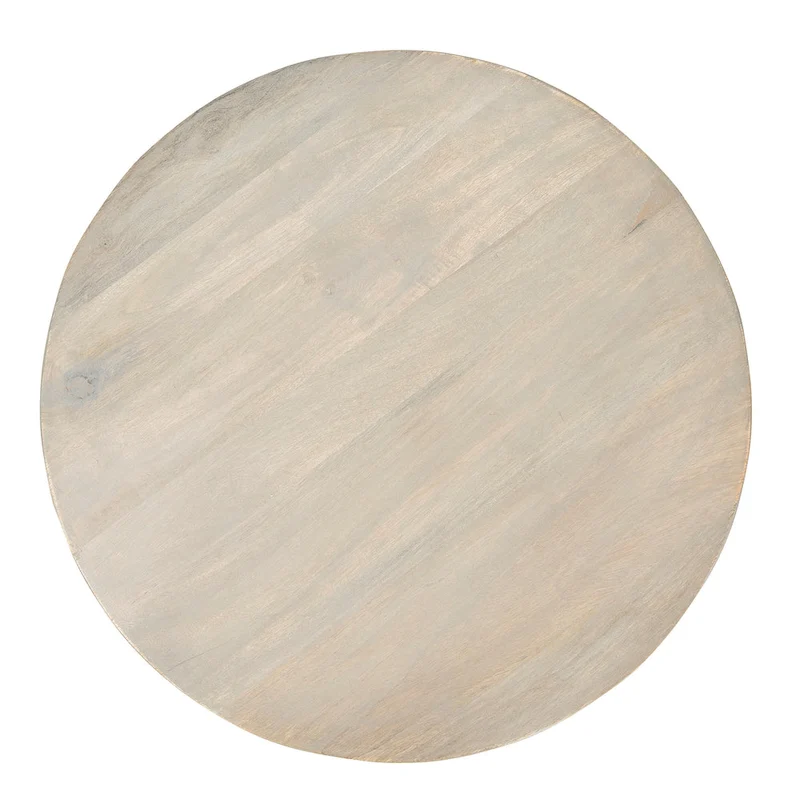 Round Mango Wood Table with 2 Cane Shelves