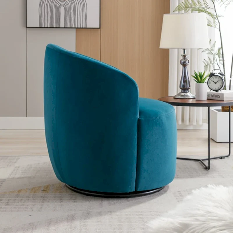 Velvet Fabric Swivel Accent Armchair Barrel Chair With Powder Coating Metal Ring
