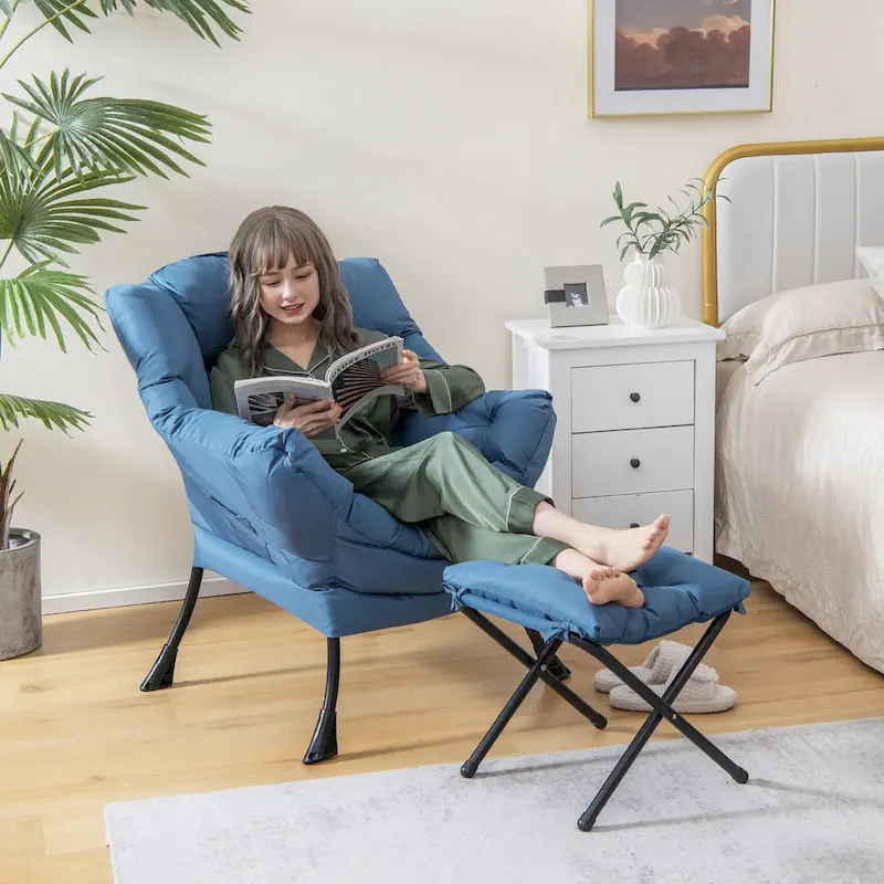 Gymax Lazy Sofa Chair Accent Leisure Armchair with Folding Footrest &