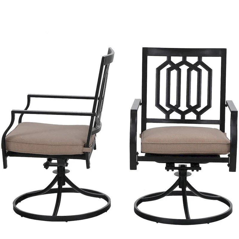 MAISON ARTS 2-Piece Metal Patio Dining Swivel Chairs with Cushions