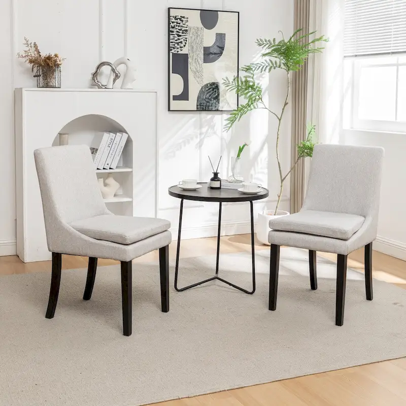 Modern Dining Chairs Set of 2, Upholstered Kitchen & Dining Room Chairs with Solid Wood Legs,Tufted Linen Fabric Chairs