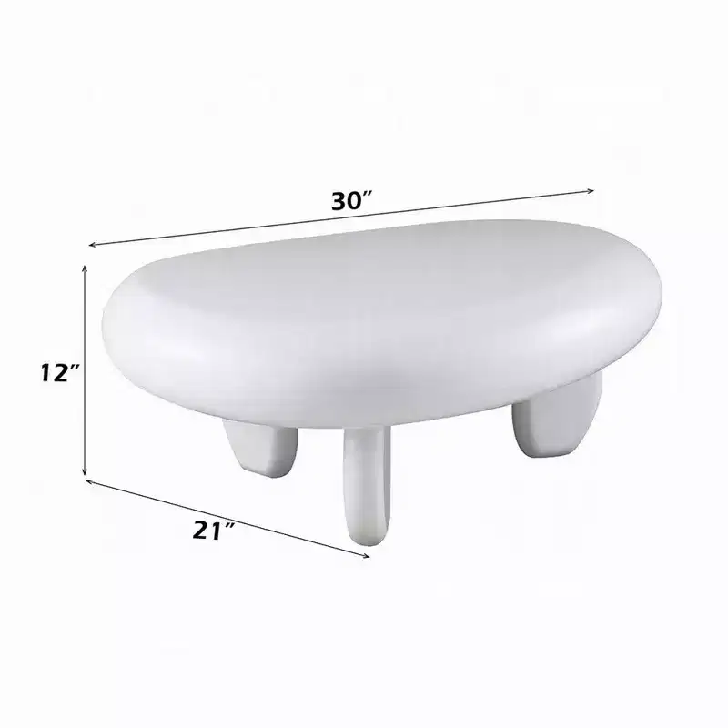 Coffee Table, 30 Inch Asymmetric Pebble Design, High Gloss White