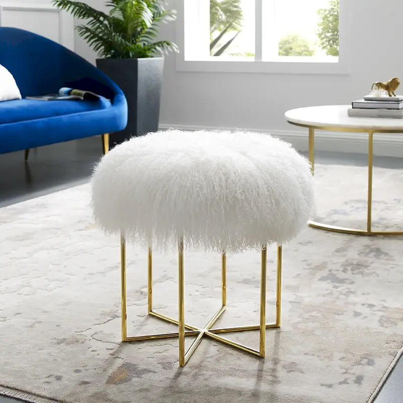 Bailey Real Sheepskin Mongolian/ Stainless Steel Ottoman