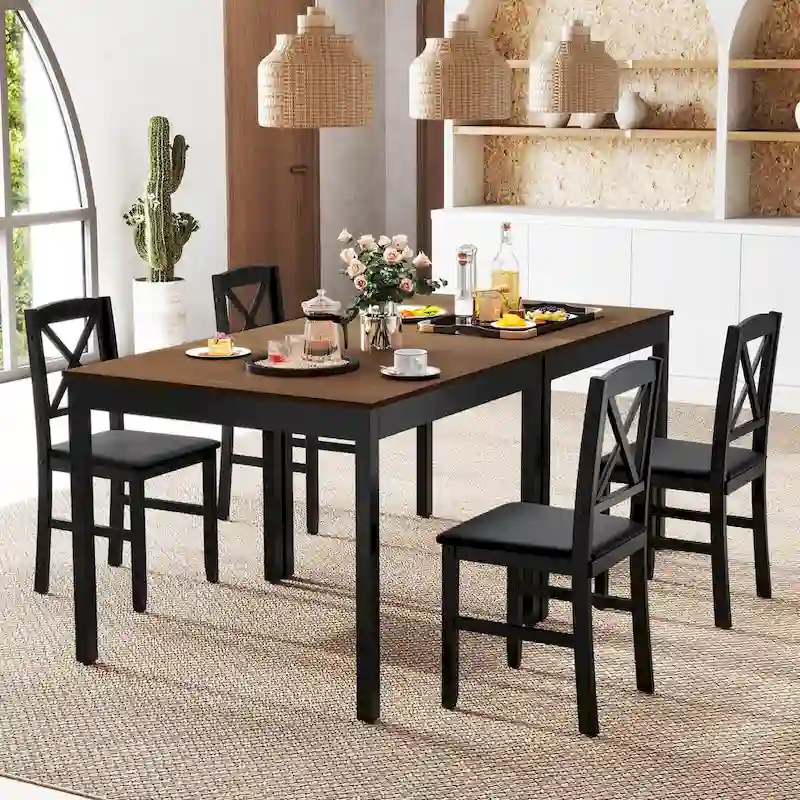 Costway 3 PCS Dining Table Set Wooden Square Kitchen Table with 2