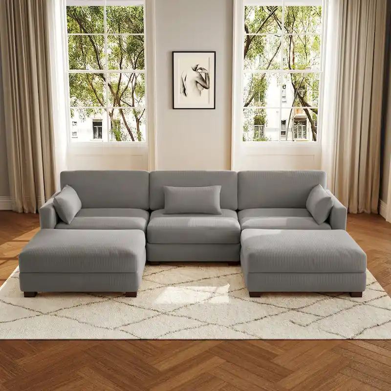 5-Piece U Shaped Couch Modular Sectional Sofa with Ottoman