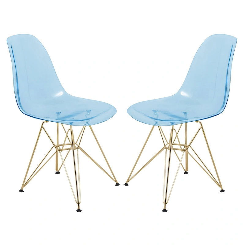 Cresco Plastic Dining Side Chair with Eiffel Base in Gold Set of 2 by LeisureMod