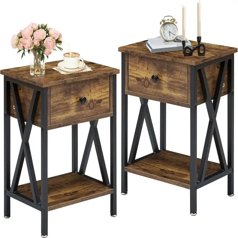 Nightstands Set of 2 Modern Bedside End Tables Dark Black