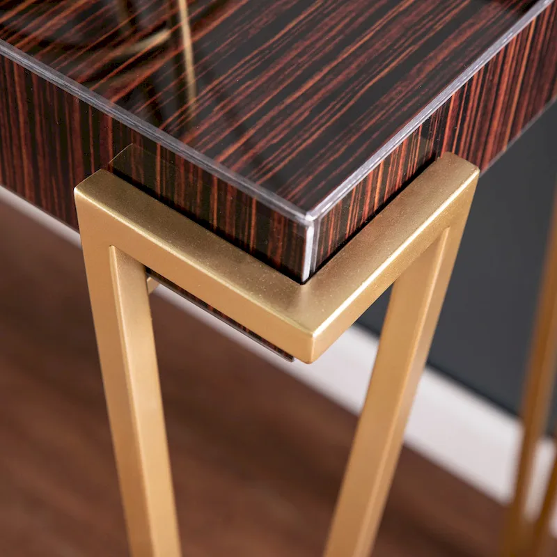 Brown/Gold Glass-Top Console Table, Contemporary Style, 1-Person