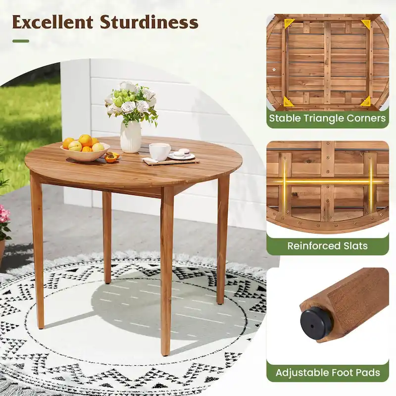 Round Outdoor Dining Table for 4 People 36 inch Acacia Wood - See Details