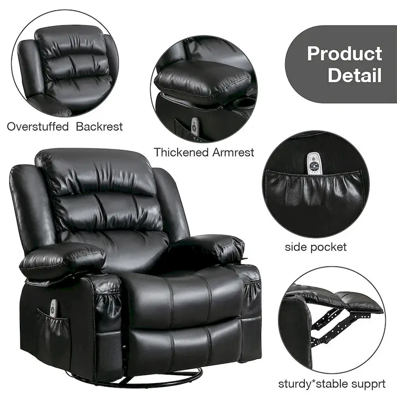 Modern Manual Swivel Rocker Recliner Chair, Massage Heated Chair