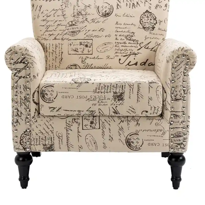 Mid-Century Modern Accent Chair, Linen Armchair w/Tufted Back/Wood Legs