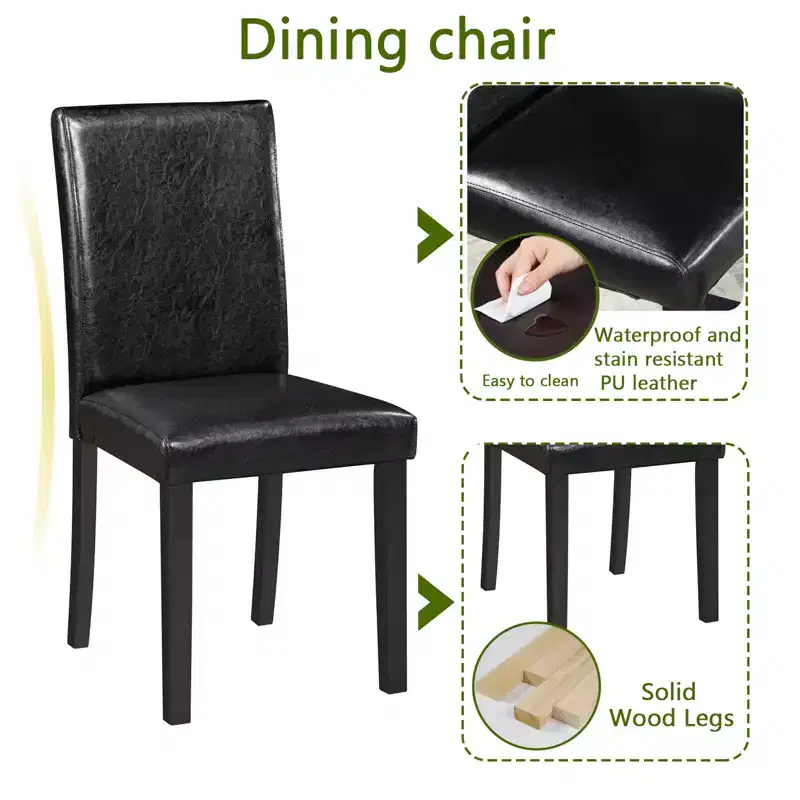 GDFStudio Jensen Modern 5 Piece Acacia Wood Faux Leather Upholstered Dining Chairs with Square Dining Table