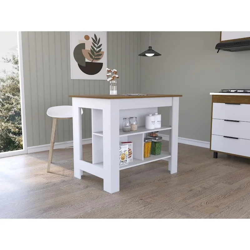 3-Shelf Wooden Casual Kitchen Island