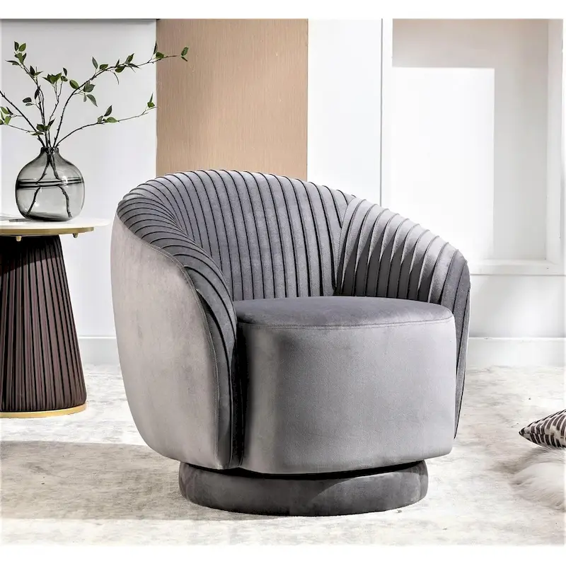 Modern Barrel Swivel Chair with Plush Velvet Upholstery and Smooth 360 Rotation Round Accent One-Seater Sofa