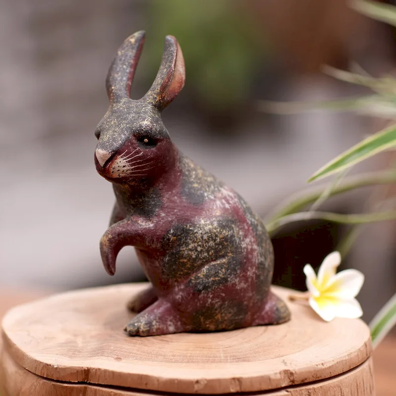Novica Handmade Curious Bunny Wood Figurine