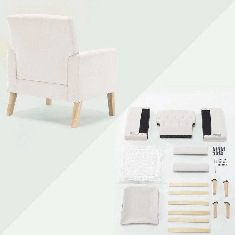 LUE BONA Linen Accent Chair Comfy Living Room Chair with Arms Upholstered Button Tufted Armchair Modern Arm Chairs Set Of 2