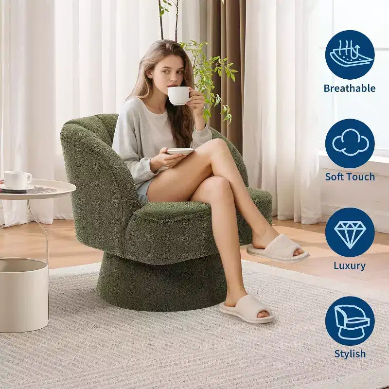 Acekool 360 Swivel Barrel Chair - Plush Teddy Velvet Lounge Chair