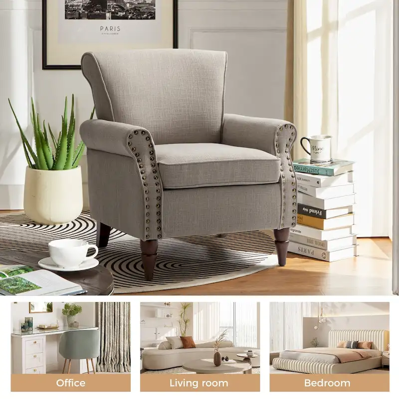 Nyctelius Upholstered Comfy Accent chair with Turned Wooden Legs and Nailhead Trim Set of 2 by HULALA HOME