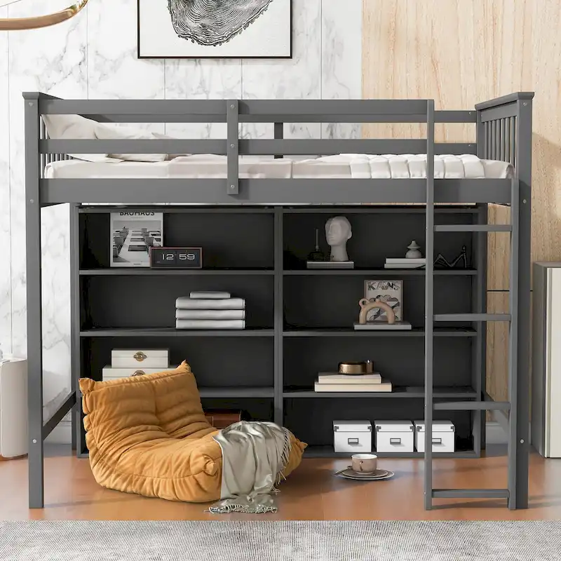 Loft Bed with Storage Shelves