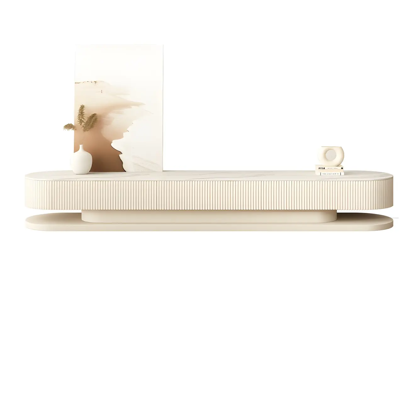 79 White Modern Wood Long Fluted TV Stand with Drawers