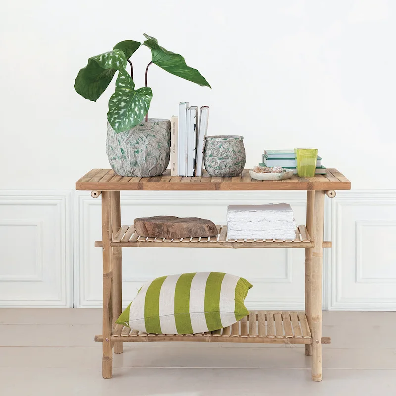 Bamboo Accent Table with 2 Shelves