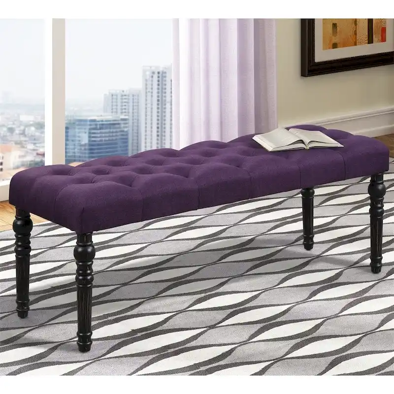 Fabric Tufted Turned Leg Dining Bench