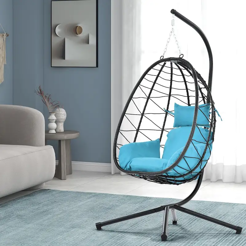 Egg Chair with Stand Indoor Outdoor Swing Chair - Size(in.)(L W H) : 37.40* 37.40 * 77.00