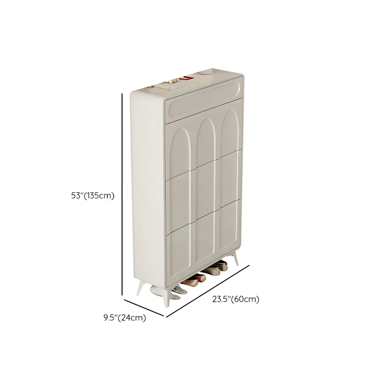 Vertical Slim White Wooden Drop Front Shoe Cabinet