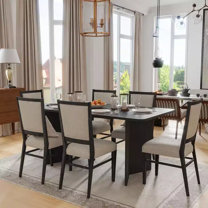 67 x 33.5 Solid Wood Farmhouse Dining Table with V-Shaped Legs and Square Wood Top for Modern Dining Rooms & Family Gatherings Black