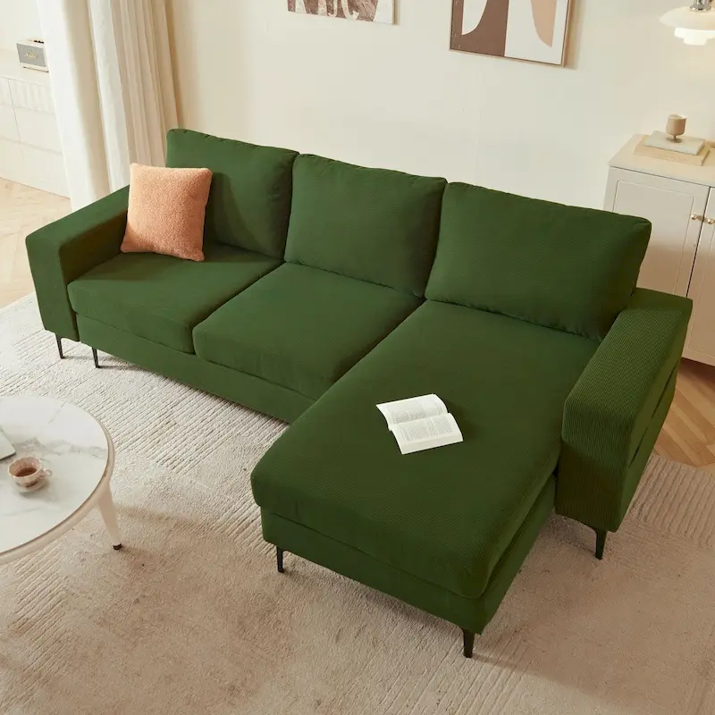 L-Shaped Upholstered Sofa Couch with Metal Legs