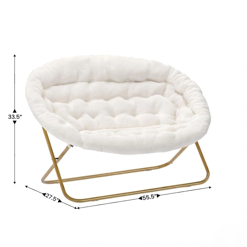 Double Folding Synthetic Fur Saucer Chair with 2 Ottomans