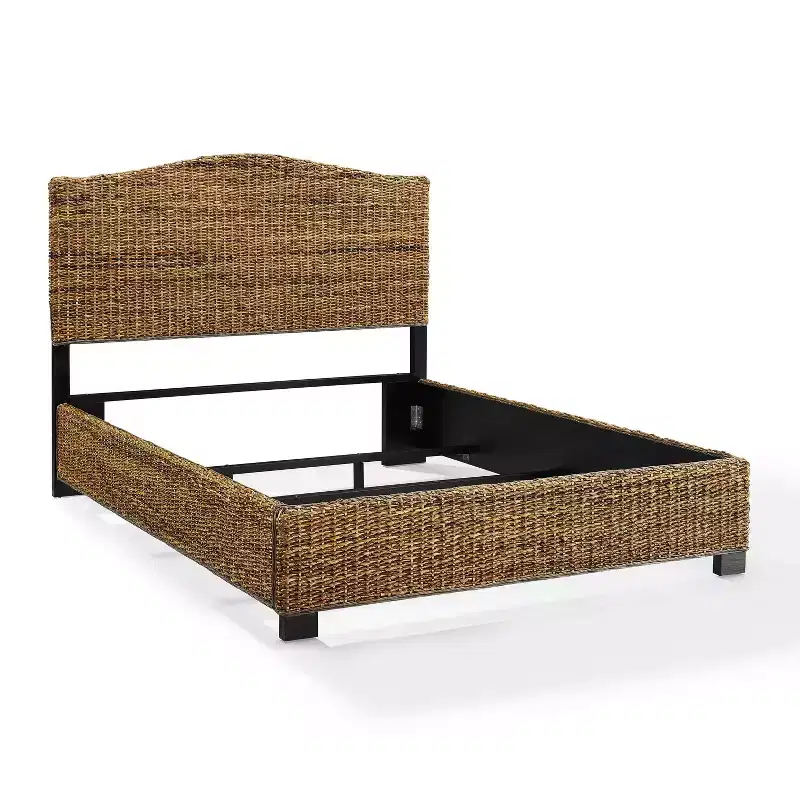 Queen Serena Bed Banana Leaf - Crosley: Coastal Style Plywood & Wood Frame, Curved Headboard Design