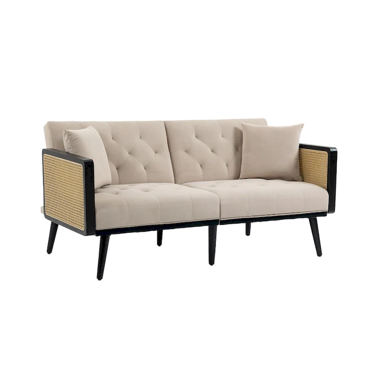 Velvet Upholstered Tufted Sleeper Loveseats Armsofa with Metal Feet