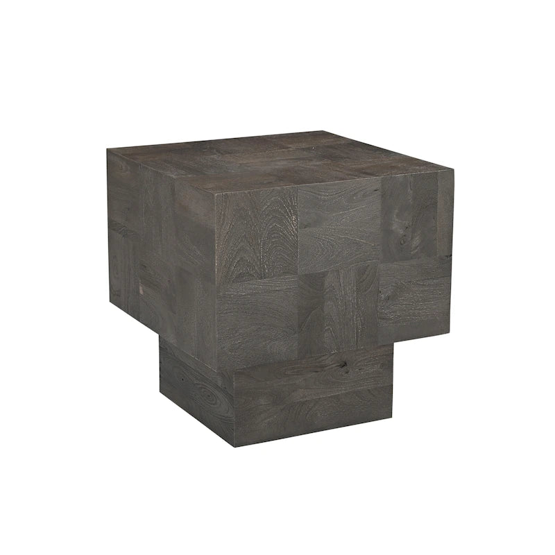 Modern Handcrafted Solid Mango Wood Side Table with Neutral Finish, Clean Lines for Living Room